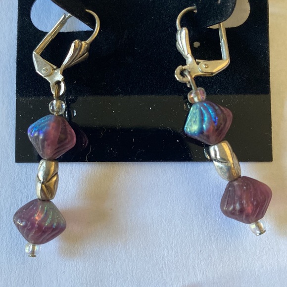 SilverFox Jewelry, Glass Beaded Earrings and Matching Bracelet Blue Purple ❤️🔥 - Picture 2 of 3